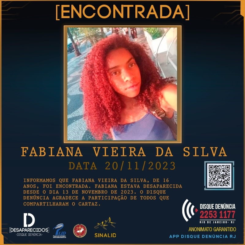 Fabiana Vieira foi encontrada e está com seus familiares